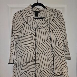 Ali Miles Cowl Collar White Black Blouse M
